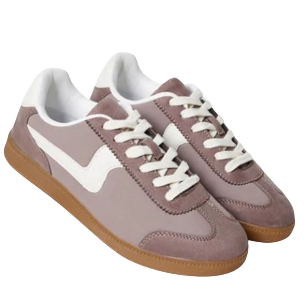 •Court•Mauve Suede Lace-Up Sneakers | Retro Gum Sole Casual Shoes - Picture 8 of 8